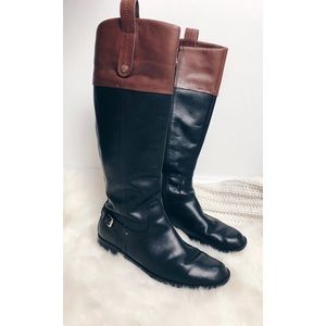 Tommy Hilfiger Black Two Tone Leather Riding Boot